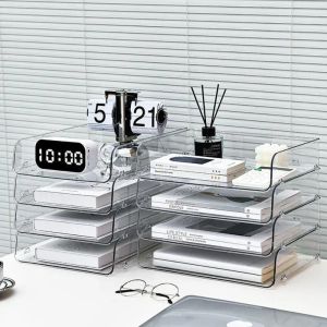 Tray 1pc Desktop File Tray Organizer A4 Document Paper Organizer Rack Book Shelf Storage Holder Office Stationery Storage Box