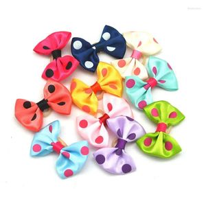 Dog Apparel 100PC/Lot Polka Dots Hair Bows Handmade Small For Cat Rubber Bands Grooming Accessories Pet Supplies