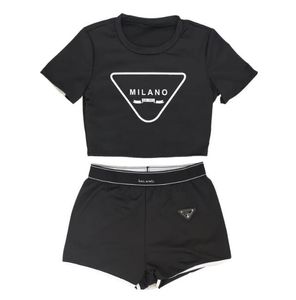 Women Tracksuits Designer two Piece Set letter print Bare navel sexy Short Sleeve T-shirt shorts Casual Sports Suit round Neck Outfits Solid Jogging Suit lc