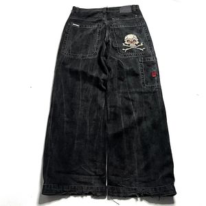 Jnco jeans harajuku hiphop retro skalle grafisk broderad baggy jeans denim byxor män kvinnor goth hög midja breda byxor 240328