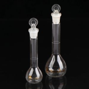 1PC 10/25 ml przezroczyste szkło kolby objętościowe szklane zaopatrzenie w szklaną kolbę chemię szklaną zaopatrzenie