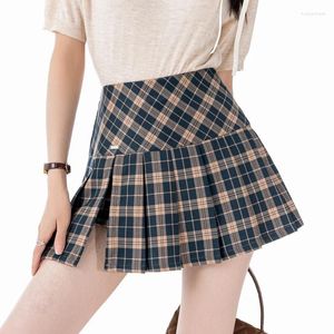 Skirts American College Retro Plaid Short Pleated Shirts For Women High Waist Streetwear Patchwork Kawaii Mini Japanese Skirt Grils