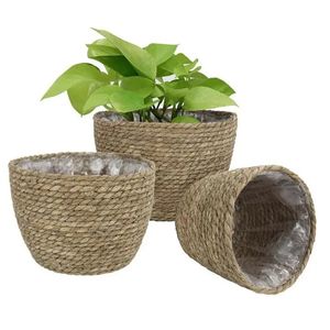 Nordic Handmade Straw Storage Basket Indoor Outdoor Flower Pot Plant Container Home Living Room Bedroom Decoration