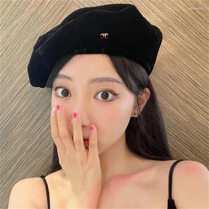 Berets Black Velvet Winter Warm French Beret Hat Elegant Beanie Caps Casual For Women Girl Female Painter Cap