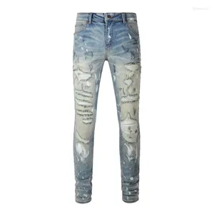 Jeans Streetwear Streetwear Fashion Silm Silm Fit fori danneggiati azzurro tintura patchwork strata per graffiti