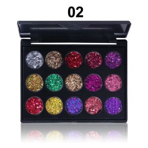 15 färger Diamond Sequin Eyeshadow Palette Waterproof Glitter Eyeshadow Powder Långvarig Face Highlighter Stage Show Sakeup