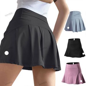 LL Tennisröcke plissierte Yoga -Rock -Fitnessstudio -Kleidung Frauen Fitness Golfhose Shorts Sport Rücken Taille Pocket Reißverschluss Al