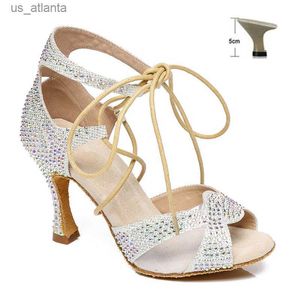 Klänningskor DKZSYIM Pearl Rhinestone Latin Dance Women Ballroom Professional Dancing Soft Sules Party/Weeding High Heels H240403VC4K