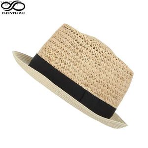 Wide Brim Hats Bucket LUCKYLIANJI Womens Summer Fashion Rafia Crown Pork Pie Cap Casual Adjustable Breathable Outdoor Beach Jazz Soft St Hat yq240403