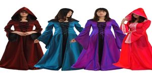 Costume da Renascença Medieval Vestidos Mulheres Princesa Queen Court Maid Halloween Halloween vintage com capuz de manga de manga bafada de traje vestido de vestido