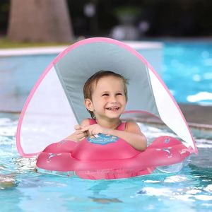 Boia de natação para bebês com dossel, anel infantil inflável, acessórios para piscina, círculo, banho, brinquedos de verão 240321