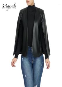 Women039s Anzüge Blazer Kunstleder Schwarz Cape Blazer Frauen Casual Pu Jacke Herbst Elegante Langarm Top Büro Professio5528816