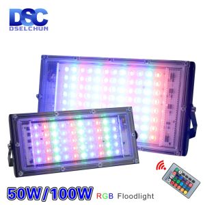 100W 50W RGB Flood Light Lamp AC220V Iluminação ao ar livre LED RGB à prova d'água LED RGB Spotlight com remoto