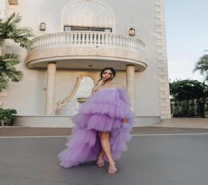 FashionCasual Dresses Chic Lavender Tulle High Low Women Axpotless Tiered Ruffles Shooting Dress for Party Birthday Po Shoot9849319