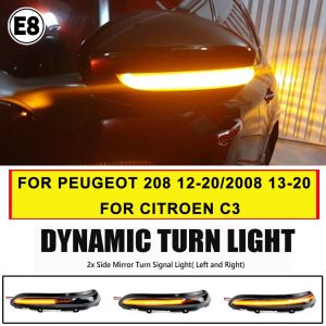 Luzes do espelho lateral do LED dinâmico Luzes de sinal de giro 2PCs para Peugeot 2008 208 2013-2020 para Citroen C3 C4 Cactus 2016-