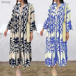 Urban sexy Kleider Frauen Sommer Bohemian Printed Party Kleid Fashion Casual Lose Beach Feiertagskleid V-Ausschnitt 2024 Damen Vintage Elegant Maxi Vesidos Y240402