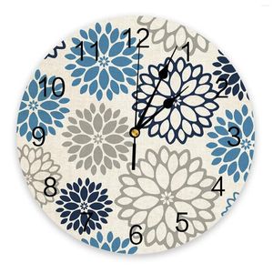 Relógios de parede Idílico Dahlia Design Azul Silencioso Home Café Escritório Decoração para Arte de Cozinha Grande 25cm