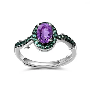 Cluster Rings 3 Years Plating Lasting Pure Silver Jewellery Natural Amethyst Gemstone Gold Plated Adjustable Ring