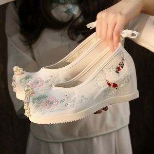 Pumpar hög häl broderade skor studenttygskor kvinna sommar 2023 Green Hanfu Women Shoe Girl Lona Plus Size Fashion Chinese 41