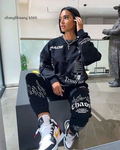 Tracksuit 2024 복장 편지 인쇄 느슨한 2 조각 세트 스트리트웨어 스웨트 셔츠 조깅하는 일치 앙상블 Femme Pices 230629 3069