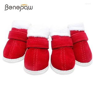 Dog Apparel Benepaw Fleece Winter Shoes Warm Adjustable Comfortable Anti-Slip Red Small Pet Puppy Boots Teddy Poodle Chihuahua Cat