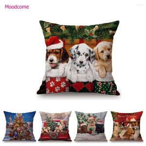 Pillow Lovely Cute Christmas Puppies With Hat Xmas Decoration Dog Art Children Room Throw Case Sofa Cover