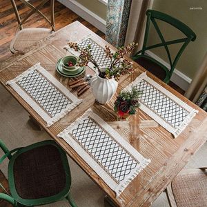 Table Mats Geometric Stripe Meal Home Party Tableware Mat Tassels Tablecloth Handwoven Linen Rope Napkin Decor Dining Ornaments