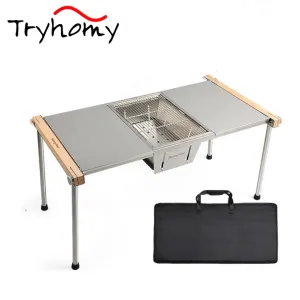 Furnishings Camping Igt Table Portable Combination Barbecue Table Outdoor Beech Picnic Table Multifunctional Stainless Steel Folding Table