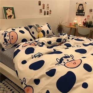 Bedding Sets Lovely Cartoon Cow Conjunto Soft King Full Twin Single Smether Salpê -lamas planas Polyester Prophases Kawaii Duvet Capa para crianças