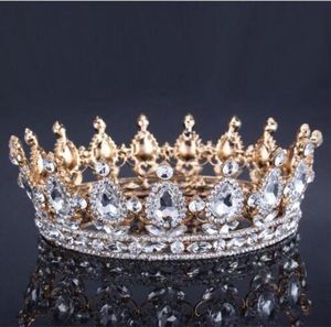 Luksusowy vintage złota ślub ślubny strzały ślubne Tiara Baroque Queen King Crown Gold Color Rhinestone Tiara Crown5592372