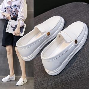 Scarpe Casual Donna Calzature sportive piatte solide Sneakers in vera pelle da donna per mocassino Femme bianco slip-on da donna