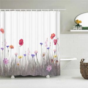 Shower Curtains 3D Beautiful Flowers Plant Leaf Printed Bathroom Curtain Frabic Waterproof Polyester With Hooks