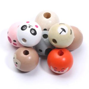 10 pezzi/lotto da 18 mm Animali carini perle in legno per perle in legno a distanza rotonda per perle da collana fai -da -te che producono decorazioni per la casa