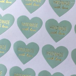 Dekoracja imprezowa 300pcs ręcznie robione z miłością długi naklejka karfotowa Kraft Vintage „Handphade Love” papierowy albokowanie