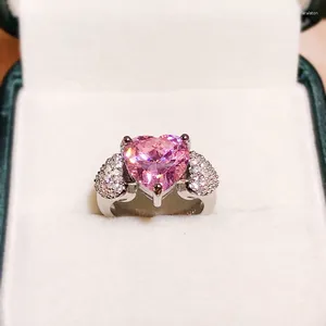 Anéis de cluster simples rosa coração zircão anel para mulheres lindamente ajustável festa aniversário presentes jóias de casamento