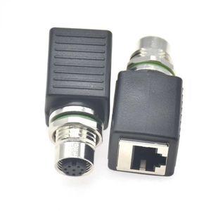 1 st M12 4-stift D-kodning till RJ45 Kvinnlig kontakt M12 8 PIN A-kodande manlig kontakt Gigabit Ethernet Plug-adapter