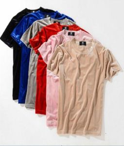 Streetwear Men Extended Rock Tshirt Velor Mens Hip Hop Longline koszule Złote boczne aksamitne zakrzywione rąbek S2XL3753927