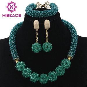 Glamorous blaugrüne Hochzeit afrikanische Perlen Schmuck Set Chunky Halskettenkugel Kette Ohrringe Perlen Set WD228 240320