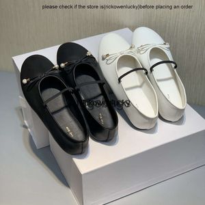 Row Shoes New Upgraded Good Goods The Row French Elegant Thine Leather Ballet Flat Bow Grandma Shoes High Quality