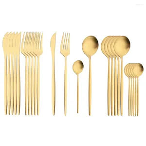 Flatware Sets 1/2/4/6/8 Set Cutlery Stainless Steel Tableware Knife Fork Spoon Dinner 4/16/24Pcs Kitchen Matte Gold Dinnerware