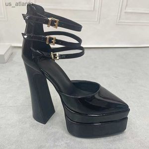 Dress Shoes Runway style Platform Wedges Women Pumps Fashion Pointed toe Ankle Strap Mary Janes High heels Summer Female Wedding Bridal Shoe H24040375K4