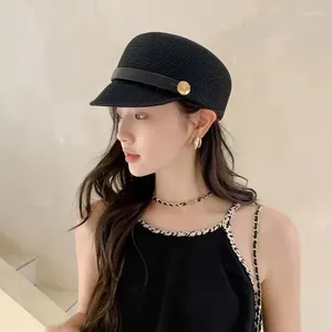 BERETS 202403-2508937 INS Chic Sell Summer Grass Japan Gold Button Pu Belt Equestrian Hat Men Women Visors Cap