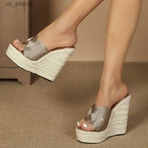 Отсуть обувь Новый дизайн Peep Toe Platform Winges High Heels Slippers Women Street Style Sment Slide Summer Zapatos de Mujer H24040396RG