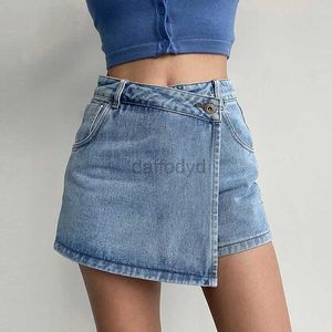 Vestidos sexy urbanos saia de jeans irregular para mulheres Slim High-Gaisted A-Line Jeans Scurts Shorts Fashion Fashion Streetwear Y2K Feminino 240403