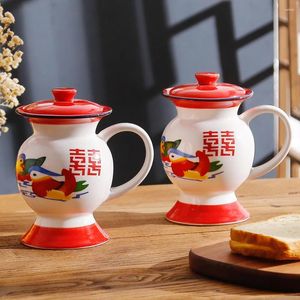 Mugs 1PC Funny Fun Toilet Cup Chinese Style Ceramic Mug And Lid Coffee Novel Water Sput