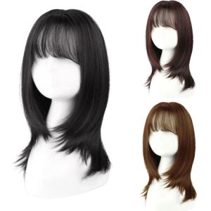 Perucas difei perucas curtas com arestas de ar charban bob bob cauda perucas de cauda sintética cor de cabelo preto natural para mulheres festas