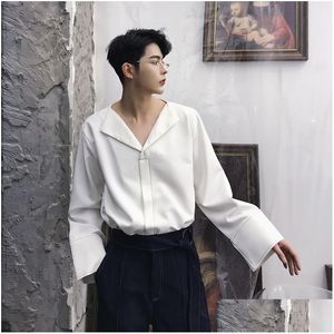 남성 캐주얼 셔츠 Mixcubic 가을 한국 스타일 레트로 독특한 와이드 커프 디자인 남성 느슨