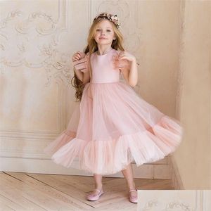 Flickans klänningar Flower Girl Dress Children BridEMaid Wedding For Kids Pink Tle Gowns Girl Boutique Party Wear Elegant Frocks 220324 Dr DHQH2