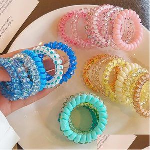 Accessori per capelli 6pcs/set Candy Color Rope Girl Summer Telephone Banda elastica a spirale glassata Traccia in gomma Giaccia Abbandono Dro Ot3ji