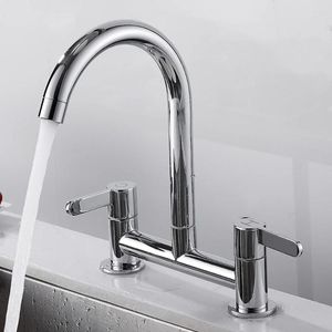 Kitchen Faucets Faucet Modern Double Handles Sink Tap 360° Swivel Spout Mixing Brass Bathroom For Deck Mounted